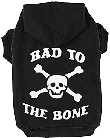 EXPAWLORER Hunde-Kapuzenpullover – Bad to The Bone Lettered Dog Sweatshirt mit Kapuze, Warmer Fleece-Hundepullover Kleidung mit Loch für die Leine, gemütlich, weiches Haustier-Outfit für mittelgroße