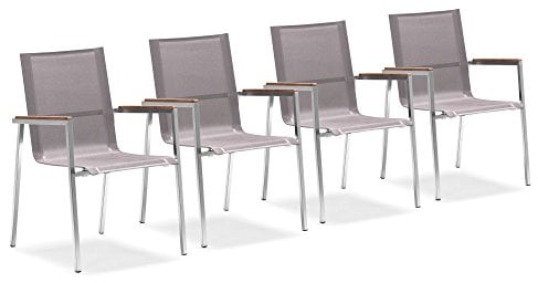Zelsius 4X Premium Gartenstuhl aus Edelstahl mit Teak Holz Armlehne | 55 x 56 x 88 cm | Taupe | Balkonstuhl für Garten und Terrasse | stapelbar und wetterfest | Terrassenstuhl | 4 Balkonstühle Set