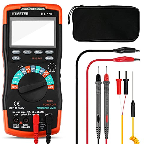 Multimetro Digitale True RMS 6000 Conti AC DC 20A Voltmetro DMM Misurazione Tensione Corrente Amp Resistenza Diodi Continuità Ciclo di Servizio Capacità Temperatura (BTMETER BT-770T)