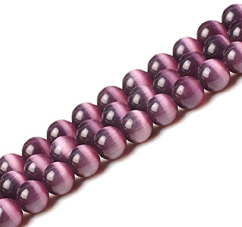 Purple Cat Eye Beads Round 8mm Semi Precious Gemstone Loose Beads for Jewelry Making (47-50pcs/strand)