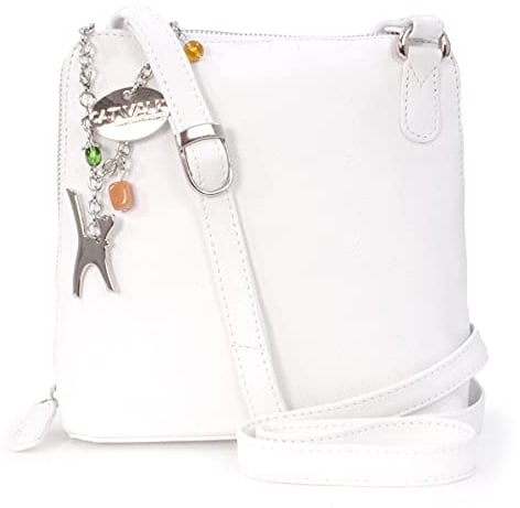 Catwalk Collection Handbags - Damen Leder Umhängetasche - Crossbody Bag/Handtasche Mittelgroß - Verstellbarer Schultergurt - ELEANOR - Weiß