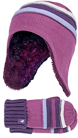 HEAT HOLDERS - Mädchen Winter Warme Sanft Hut und Fäustlinge (3-6 Jahre, Rot-violett)