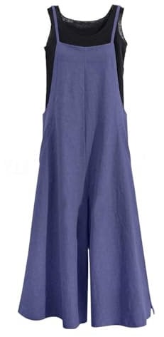 YESNO Women's Ladies Dungarees Summer Casual Wide Leg Overalls Cotton Baggy Jumpsuits with Pockets L PZZTYP2UK GRAY