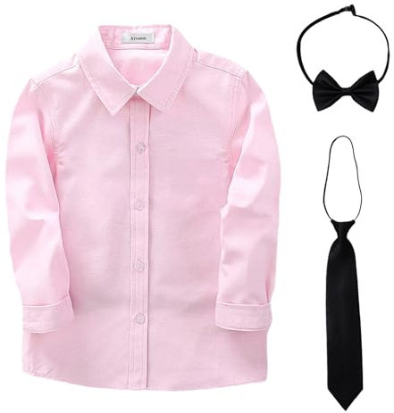 aromm Garçons Manche Longue Chemise Habillée Solide Rose L'école Uniforme Hauts Vêtements avec Cravate et Nœud Papillon, 130
