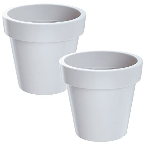 WELLHOME 2 x Blumentopf aus Kunststoff Lofly in Weiß 13,4 (L) x 13,4 (B) x 12 (H) cm
