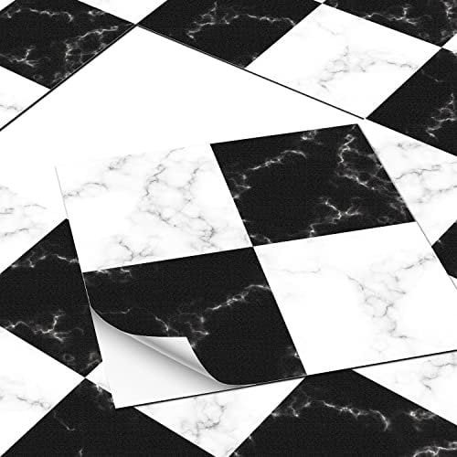 Black and White Peel and Stick 30x30cm Waterproof Vinyl Floor Tiles for Bathroom and Kitchen - 10pcs