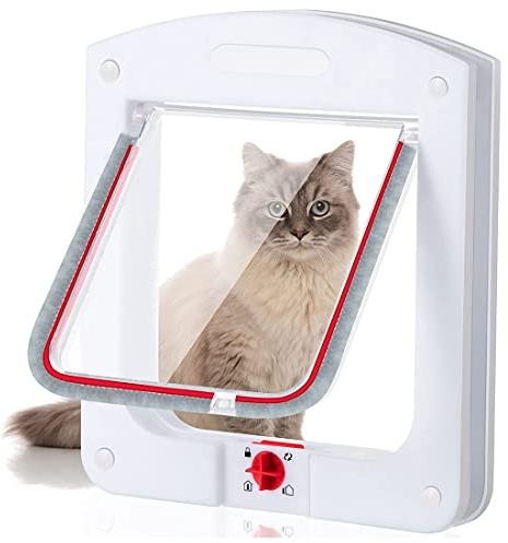 Fezf Puerta de 1 pieza para gatos y cachorros con puerta abatible y cerradura de 4 vías, para gatos, gatitos y cachorros