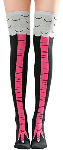 FGFD&OU Lustige Strümpfe Damen Herren Fun Hühnerfüße Socken Kniestrümpfe Overknees Strümpfe Lange Strick Warme Socken Leggings Strümpfe Überknie Hühner Cartoon Sportsocken für Unisex (A-Pink)
