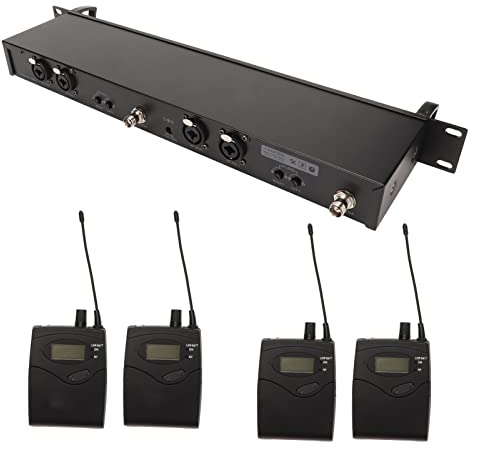 Sistema de Monitor de Auriculares Inalámbricos, Pantalla LCD de 100‑240 V, 2 Canales, 4 Petacas, Sistema de Monitoreo de Oído de Escenario, Gran Alcance para la Iglesia (Enchufe de la UE)