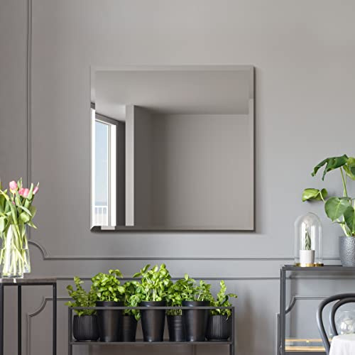 MirrorOutlet The Moderni - Large Bevelled edged Modern Square Wall Mirror 27 X 27 (70cm X 70cm) Silver Mirror Glass On A Black Backing