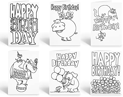 Stonehouse Collection Happy Birthday Kinder-Grußkarten-Set zum Ausmalen – 12 Karten zum Ausmalen und Umschläge (sortiert)