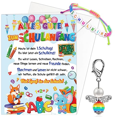 HOWAF Schulanfang Karte Einschulung Karte zur Einschulung Schulkind Armband Schulkind Armbänder Schutzengel Schulanfang Einschulung Geschenk Schulanfang Schulanfänger Schmuck Einschulung Junge Mädchen