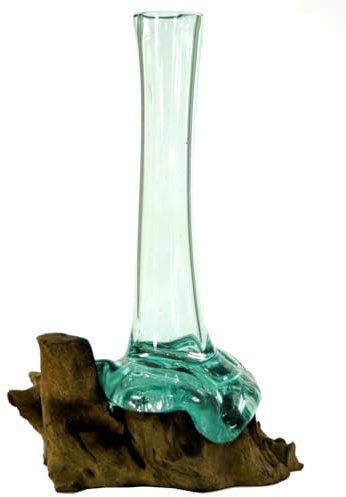 GURU SHOP Vase aus Recycelingglas, Glasvase Wurzelholz - M10 20 cm