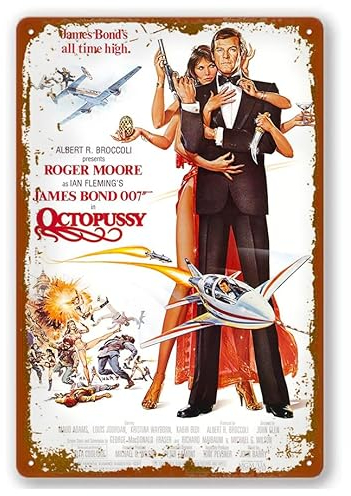 Vintage Metall-Blechschild Vintage James Bond 007 Octopussy Film und Fernsehen Poster Wanddekoration für Bar Coffee Man Cave 20,3 x 30,5 cm
