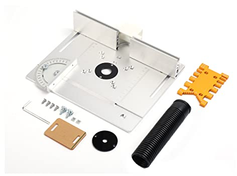 Lfhelper Frästisch Oberfräsentisch mit 4 Frästisch-Einlegeplatten Aluminium Oberfräsentisch Schneidemaschine Flipboard Holzfräsen Tischsäge Fräsplatte Gravur-Hilfswerkzeug mit Gehrungslehre, Tischsäge