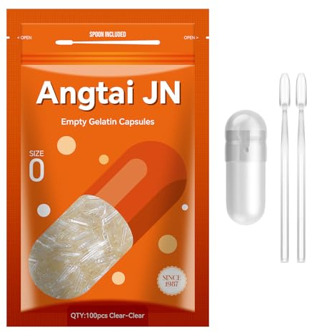 AngtaiJN Leere Gelatinekapseln Größe 0-Klare Leere Kapseln zum Befüllen mit 2 Mikrolöffeln, DIY Gelatine Kapsel 0 Kompatibel mit Kapselfüller Größe 0, 100 Stück