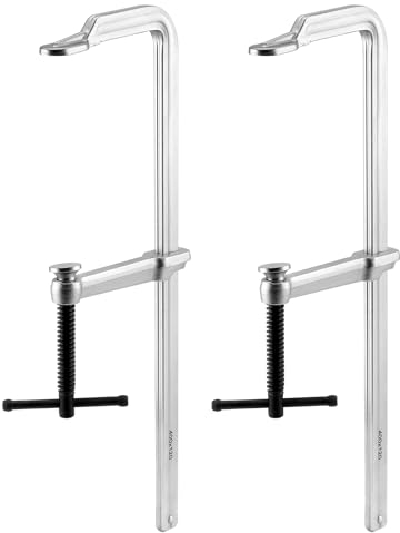 QWORK 40,6 cm robuste F-Klemme, 4 Stück, gesenkgeschmiedete Stangenklemme, 11,4 cm Halstiefe, professionelle Schmiedebacken, Schiene, Spindel und Griff