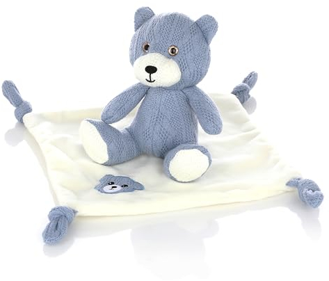 Nordstern Kuscheltier mit Schmusetuch Set - Babygeschenk für Jungen zur Geburt in Strickoptik - Erstausstattung Schmusetier und Schnuffeltuch Bär in Blau