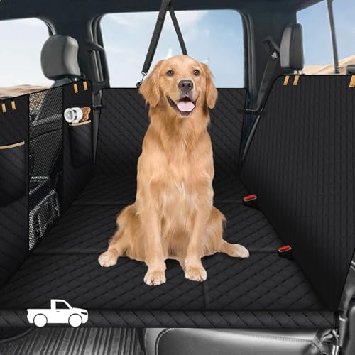 Lekeinchi Hundedecke Auto Rückbank - Auto Hundedecke Rücksitz mit Sechs Stabilen Hartholzplatten und Sicherheitsgurten - Wasserdicht & Kratzfest & Sturzprävention Hundematte für LKW, SUV, Schwarz(L)
