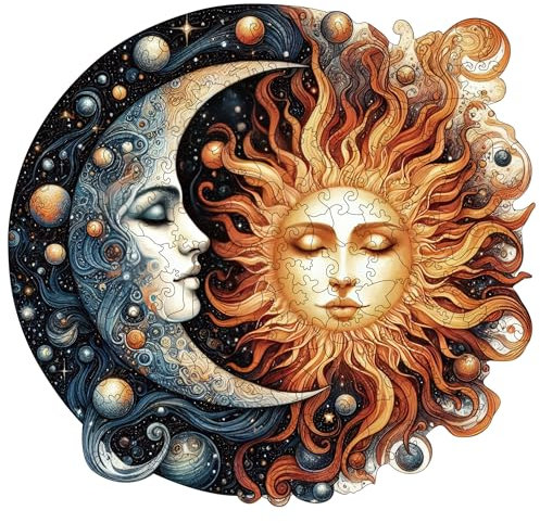 Wooden Puzzles for Adults, Sun and Moon Wooden Jigsaw Puzzles 200 Pieces, Irregular Animal Shaped Unique Wooden Puzzle, Creative Ghristmas Gift for Teenagers and Adults