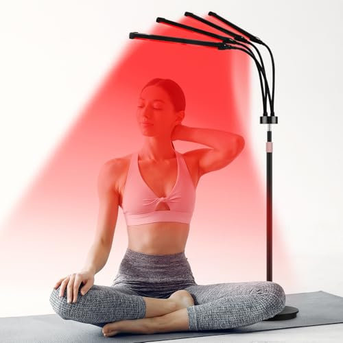 Trayvespace Rotlichtlampe mit Ständer, 660NM & 850NM & 940NM Rotlicht Infrarotlampe mit Timer,180LEDs Rotlicht Therapie,4 Köpfe Rotlicht Infrarotlampe für Haut, Schmerzlinderung