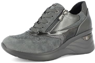 inblu Sneakers Donna con Lacci e Cerniera, Inserto Metallizzato e Tacco 6cm, Scarpe da Ginnastica, Grigio, 38 EU