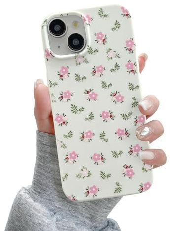 QLTYPRI for iPhone 13 Case, Cute Pink Floral Flower Pattern Aesthetic Phone Case, Raised Camera Protection Soft Slim TPU Shockproof Protective Phone Cover for Girls Women - Pink White