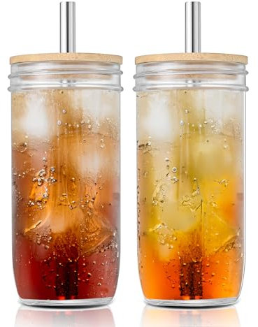 sweet grain Lot de 2 tasses en verre de 730 ml pour café glacé, boba, jus, soda, boissons