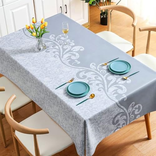 Ayoiow Grau Tischdecke Abwaschbar Rechteckig 120x170 PVC Fleckabweisende Tischdecke Rebe Dauerhaft für Wohnzimmer