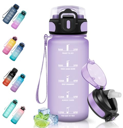 Motswedi Borraccia 500ml, a Prova di Perdite, Borraccia con Cannuccia, Reutilizables, Borraccia Palestra, Senza BPA, Borraccia Motivazionale per Scuola, Palestra, Running, Ciclismo, Viola chiaro