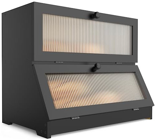 Itslife Brotkasten Bambus 2 Stöckiger, Groß Brotkästen Holz mit Belüftung, Brotbox zur Brotaufbewahrung, Brotbehälter Visualisiert, Bread Box, Brotwächter für Röstbrot und Gebäck, Schwarz, 40x25x33 cm