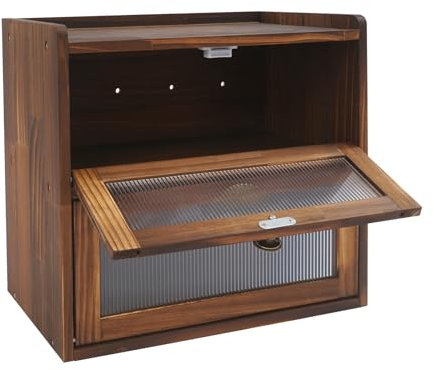 Garbenat Brotkasten Holz 2 Etagen Brotaufbewahrung 36x24x34cm Groß Küchen Organizer Brot-Aufbewahrungsbox mit Oberschicht Aufbewahrung Visualisiert Bread box für Backwaren, Kaffee, Tee (Braun)