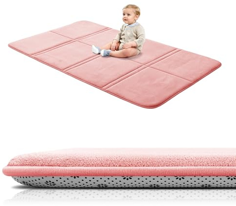 BYBYME 3cm Dicke Faltbare Krabbelmatte Baby, 80x150cm Spielmatte mit Rutschfester Unterseite, Weiche Bodenmatte aus Memory-Schaum für Babys, Kinder & Kleinkinder, Ideal für Wohnzimmer & Yoga, Rosa