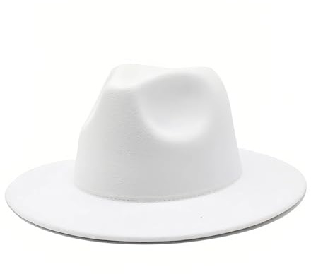 Fedora-Hut mit breiter Krempe für Damen und Herren, klassischer Filz-Panama-Hut für Outdoor, Strand, Party, Freizeit, Weiß