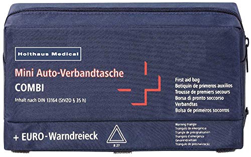 Holthaus Medical Mini COMBI Verbandtasche Erste-Hilfe Verbandskasten, KFZ, DIN13164, Warndreieck