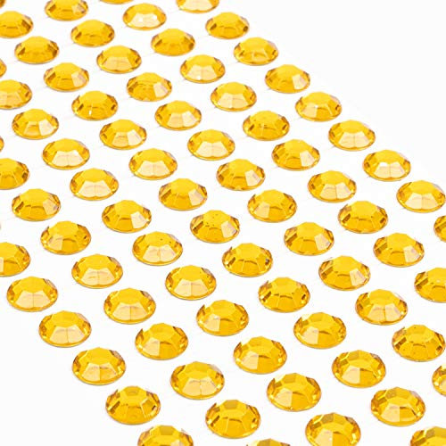 Movoja Gelbe Strasssteine - runde Glitzersteine 147 Stück 10 mm selbstklebend zum Verzieren und Basteln | Schmucksteine zum aufkleben | Steinchen Dekosteine Bastelsteine Gelb Gold