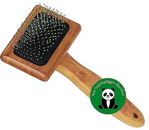 BAMBOO GROOM Soft Slicker Brush I Größe M I Tierhaarbürste für jedes Fell I Hundebürste mit abgewinkelten & weichen Edelstahlpins I Bürsten zur Fellpflege aus Bambus I Bürste für Katze & Hund
