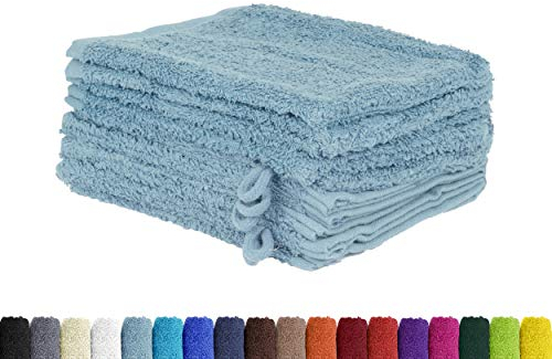 BaSaTex 10er Pack Waschhandschuhe aus 100% weicher und saugstarker Baumwolle | Öko-Tex Made in Green | Waschlappen Set 15x21 cm | Farbe: Hellblau