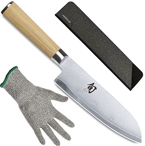 KAI Shun White Santoku Messer DM-0702W 18cm mit Klingenschutz und Schutzhandschuh