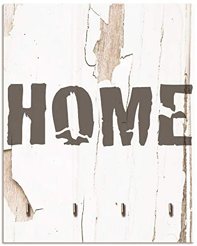 ARTLAND Schlüsselbrett Schlüssel Schmuck Organizer Hakenleiste Deko Wandhalterung Holz mit 4 Haken 20x25 cm Landhausstil Home T9ID