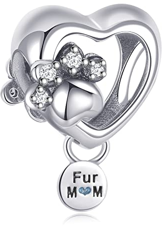 Annmors Funkelnder Pfotenabdruck & Herz Charms für Armband 925 Sterling Silber Anhänger mit Kubischem Zirkon
