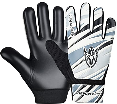 Keeperking Torwarthandschuhe Kinder, Jungen und Mädchen, Junior Fußballhandschuhe Fußball Spielerhandschuhe für Jungen tormannhandschuhe mehrere Farben Große 4-7 (4,Schwarz-Weiß)