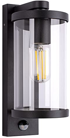 max K O M F O R T Außenwandleuchte mit Bewegungsmelder E27 Schwarz IP44 Aluminium moderne Wandlampe 1906A1