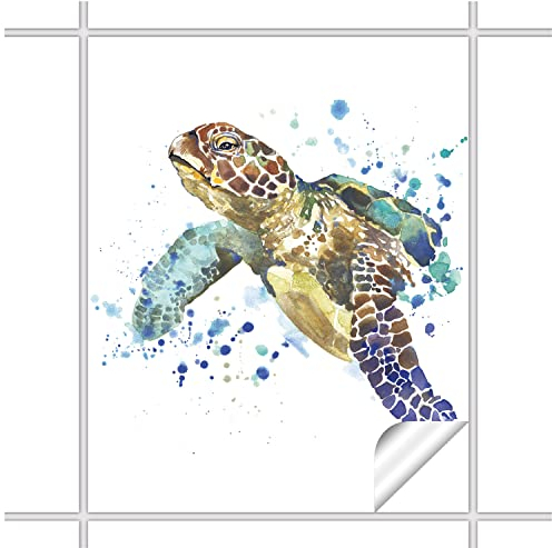 FoLIESEN Fliesenaufkleber - Deko-Bild für Bad, Küche, Badezimmer - Dekoration Fliesen-Bild Wasser-Schildkröte selbstklebend - Meeresschildkröte, Fliese - Bild (BxH):20x25 cm - 2 Stück