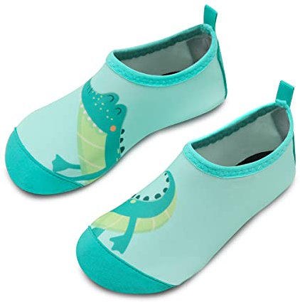 Kinder Badeschuhe Wasserschuhe Strandschuhe Mädchen Junge Schwimmschuhe Barfußschuhe rutschfeste Surfschuhe Sportschuhe Kleinkind Schwimmbad(Crocodile Light Green,32/33 EU)