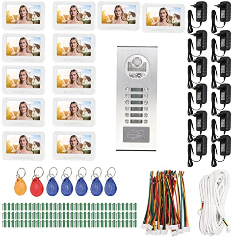 di Videocitofono, Kit Videocitofono 12 Schermo Interno, di Interfono per Appartamento Vivavoce LCD a Colori da 7 Pollici per Uso Domestico 100-240 V