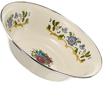 COLLBATH Vintage Enamel Mixing Bowl, Enamelware Salad Serving Bowl Washing Basin Enameled Dough Making Food Dinner Plate for Face Washing, Soup, Fruit, Pasta