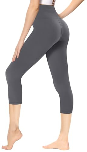 Gayhay Leggings Damen 3/4 Capri für Sport, 7/8 Sporthose High Waist Caprihose Blickdicht Leggins für Gym Yoga(Grau,L-XL)