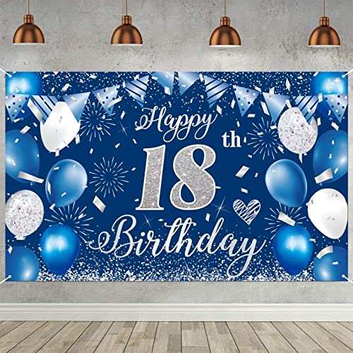 18. Geburtstag Banner - Blaues Geburtstagsbanner für Männer & Frauen - Hintergrund Banner für 18. Geburtstagsparty Deko