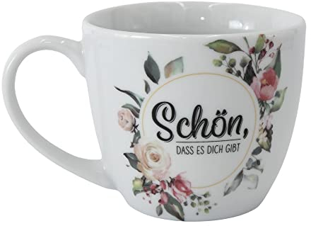 Dekohelden24 Maxi - Kaffeebecher/Tasse aus Porzellan, Motiv: Schön, DASS es Dich gibt, Größe H/Ø: 9,2 x 10,5 cm, Fassungsvermögen 400 ml, Spülmaschinengeeignet.